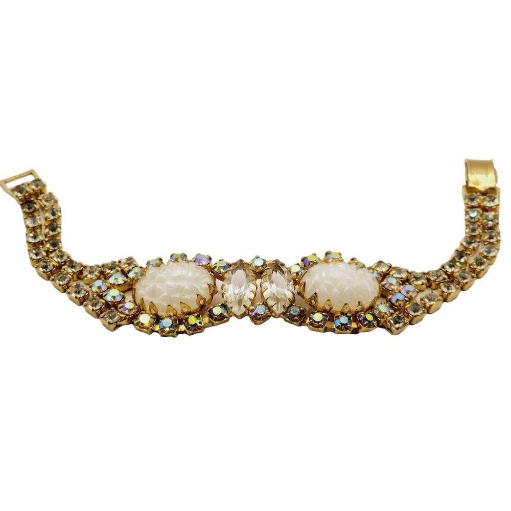 26. Vintage Spectacular AB Rhinestone & Molded Glass Bracelet (A505)